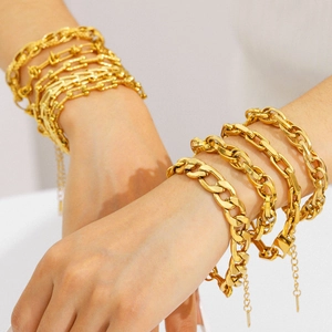 Fashion Link Chain Bracelet Stainless Steel 18K Gold Plated Trendy Snake Twist Cuban Style Jewelry For Women Girls