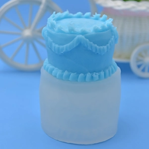 Silicone cake mold for DIY baking with blue double-layer mousse cake model on blue background