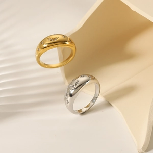 Minimalist gold and silver stainless steel rings with moon and star zircon inlay