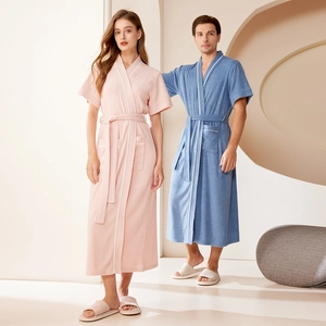 Accappatoi di coppia a maniche corte in maglia a nido d'ape morbida rosa e blu