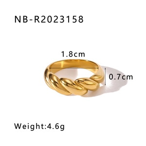 Detailed view of 18K gold plated croissant ring showing 1.8cm diameter and 0.7cm width
