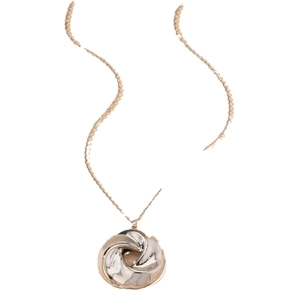 Modern intertwined round twist pendant necklace in rose gold and silver two-tone finish