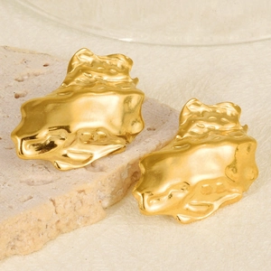 304 Stainless Steel Irregular Molten Texture Stud Earrings For Women 18K Gold Plated Minimalist Hip Hop Punk Fashion Jewelry