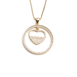Gold plated heart evil eye necklace with clear stones on box chain jewelry