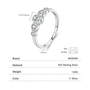 Sparkling S925 sterling silver ring with five bezel-set stones and classic silver band