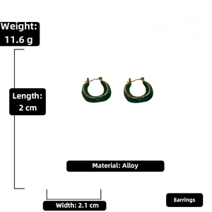 Detailed specifications of green enamel geometric alloy earrings with weight and dimensions