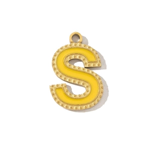 French vintage yellow enamel letter S pendant in gold stainless steel for jewelry making