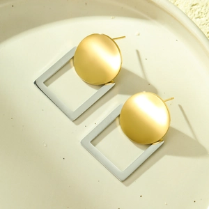 Orecchini geometrici minimalisti in metallo bicolore oro e argento di moda