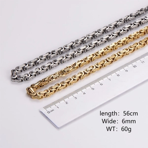 6mm silver and gold Byzantine chain necklace for men shown with length measurement