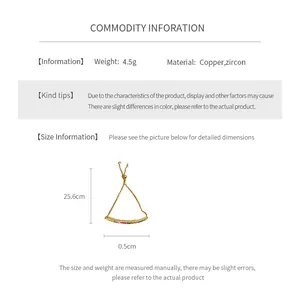 Detailed size chart showing 25.6cm length and zircon bar width for adjustable bracelet