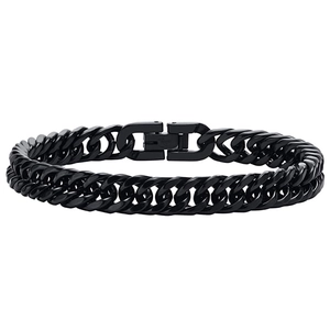 Polished black stainless steel double-row Cuban link bracelet with a secure clasp