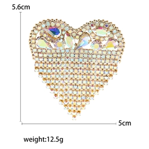 Elegant gold heart brooch with colorful rhinestones and tassel chain decoration for suits