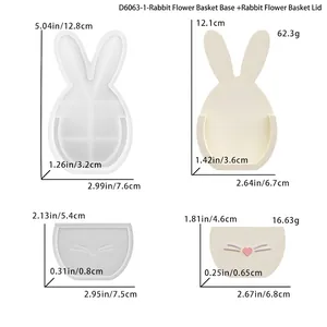 Detail view of rabbit flower basket silicone mold with precise dimensions and final resin product