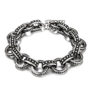 Industrial vintage silver-toned stainless steel link chain bracelet with toggle clasp