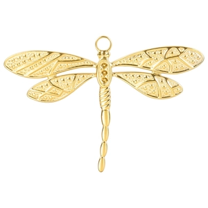 Golden stainless steel dragonfly pendant necklace with 18k plating and textured wings