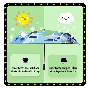Safety folding umbrella for kids with sun protection coating and earth graphic pattern