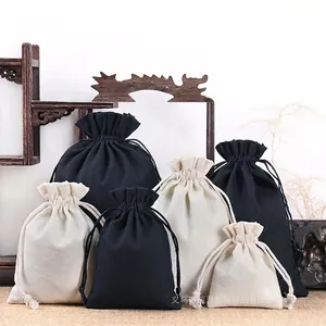 Canvas Cotton Linen Drawstring Jewelry Pouches Small Gift Packaging Bags Rustic Storage Organizers For Accessories