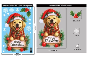 Detailed view of DIY Christmas dog window sticker with golden retriever and sizes