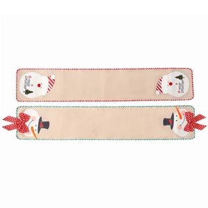 Christmas burlap table runner with embroidered snowman and Santa Claus for festive home decor