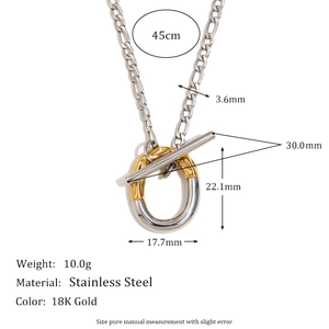 Collier Figaro en acier inoxydable plaqué or 18K avec fermoir à bascule OT et pendentif