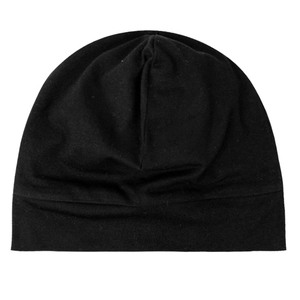 Minimalistische schwarze Baumwoll-Beanie für Damen und Herren, weicher atmungsaktiver Stoff