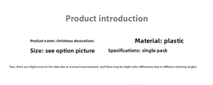 Detailed specifications for plastic Christmas ornaments including size and unit quantity