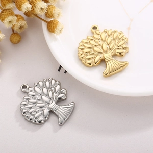Polished Tree of Life charms in gold and silver finish for DIY jewelry necklaces