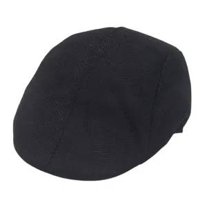 Classic British style solid black mesh flat cap with breathable texture for men