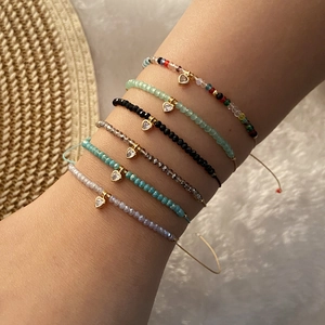 Handmade Woven Bracelet With Synthetic Crystal Beads Heart Zircon Pendant Adjustable Bohemian Jewelry For Women