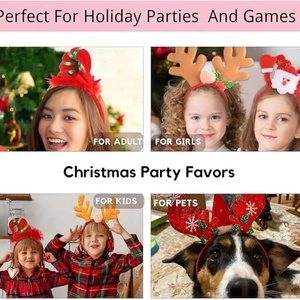 Christmas headbands collection for adults, kids, and pets in festive party scenarios