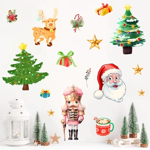 Detailed collection of Santa, Nutcracker, and Christmas tree wall sticker elements