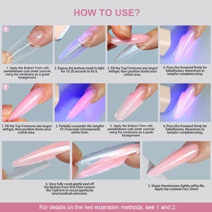 Dual-method nail extension kit tutorial showing gel application and UV curing steps