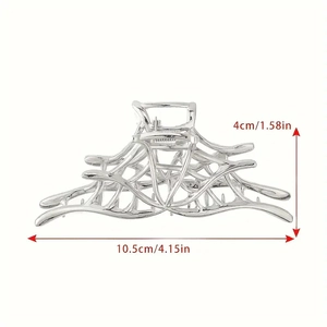 Pince à cheveux araignée en métal argenté avec guide de taille 10,5cm x 4cm pour femme