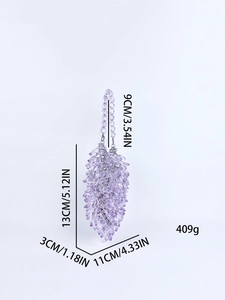 Detailed size and weight chart for the purple acrylic beaded handmade tote evening bag