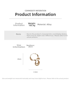 Detailed size and weight specs of irregular geometric wide gold alloy collar necklace
