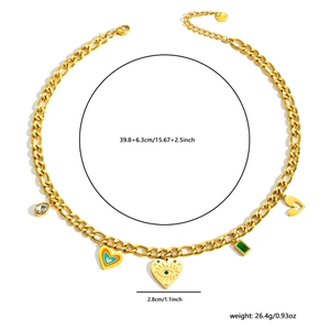 Collana in acciaio al titanio con ciondoli a cuore e malocchio in stile boho