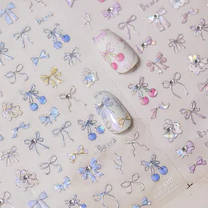3D Crystal Rhinestone Nail Art Stickers Laser Holographic Blue Bow Cherry Star Rabbit Decor For Women Girls Manicure