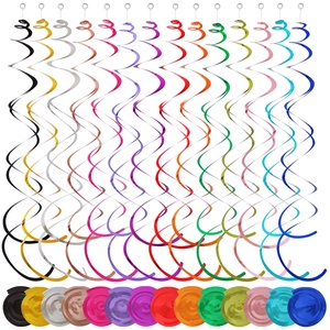 Colorful PVC spiral party ceiling decorations set with plastic hanging hooks in 14 colors