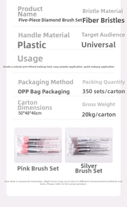 Detailed view of 5-piece diamond handle makeup brush set with soft synthetic bristles