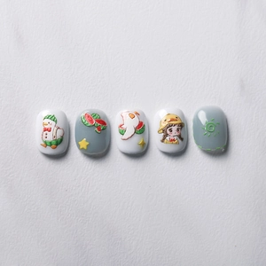5D stereoscopic cartoon summer nail stickers featuring ducks and fruit patterns