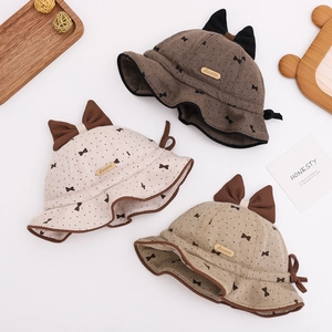 Baby Girl Bucket Hat Large Bow Dot Print Corduroy Warm Windproof Autumn Fisherman Hat For Toddlers