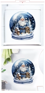 Detailed Christmas snowman and Santa Claus wall sticker on a bathroom toilet tank