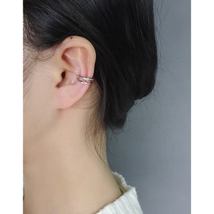 Minimalist double-layer silver S925 ear cuff with a polished geometric crossover design