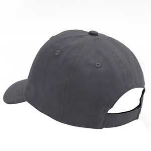Detail of adjustable strap and twill texture on a dark grey kids baseball cap