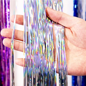Holographic silver laser tinsel fringe curtain for party DIY festival decorations