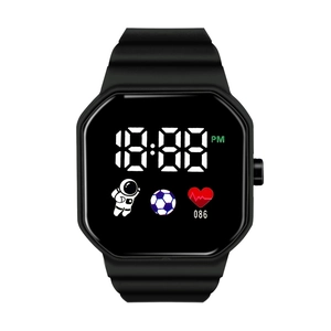 Orologio sportivo digitale quadrato nero con icona astronauta e cinturino in silicone