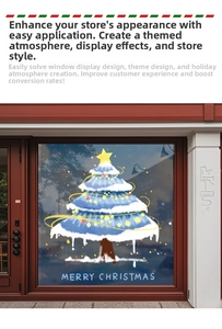 Détail d'autocollant de fenêtre sapin de Noël bleu avec lettrage Merry Christmas