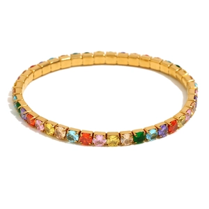 18K gold plated stainless steel tennis bracelet with vibrant multicolor round zircons