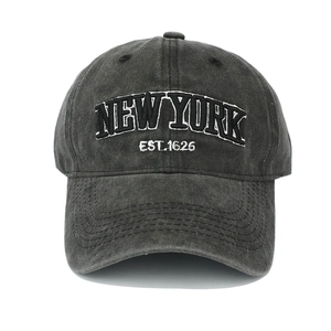 Vintage-Baseballkappe aus gewaschener Baumwolle mit 3D-New-York-Stickerei für Freizeit