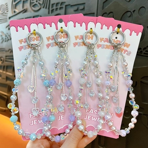 Handmade beaded heart phone charms with crystals and pearls in four colors